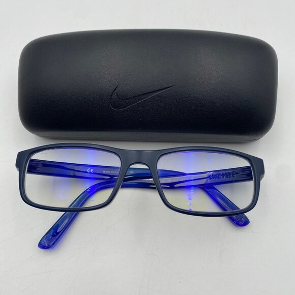 NIKE 7090 413 Black & Blue Rectangular Eyeglasses Frames 53-17-140 with Case